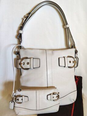 Coach Vintage Soho Soft Convertible Duffle Sac & Double Buckle Wristlet in White